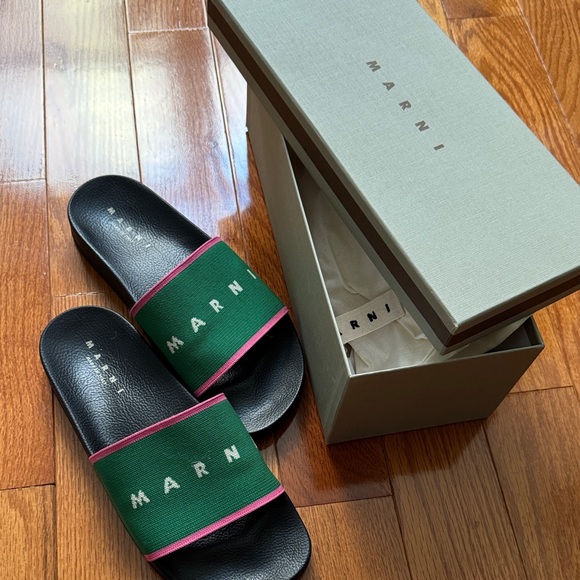 brand new Marni Black and Green Slides with Pink Accents mens 10 - Picture 1 of 7